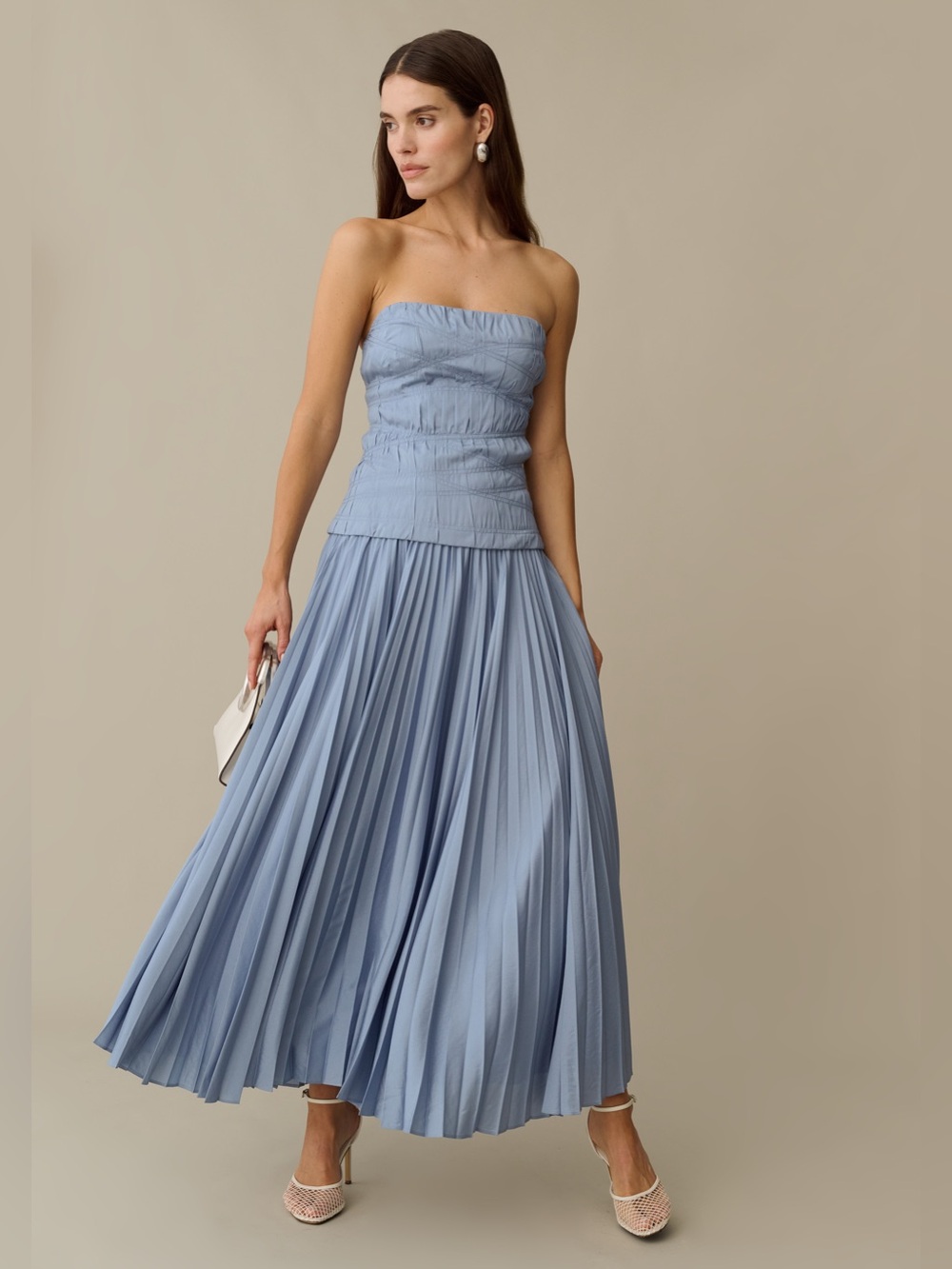 O.p.t. Few Moda Blue Size 2 ADA Pleated Strapless Midi Dress